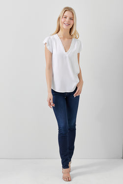 Frayed Short Sleev V Neck Top