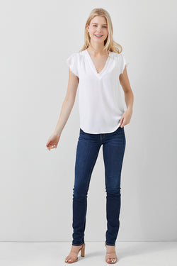 Frayed Short Sleev V Neck Top