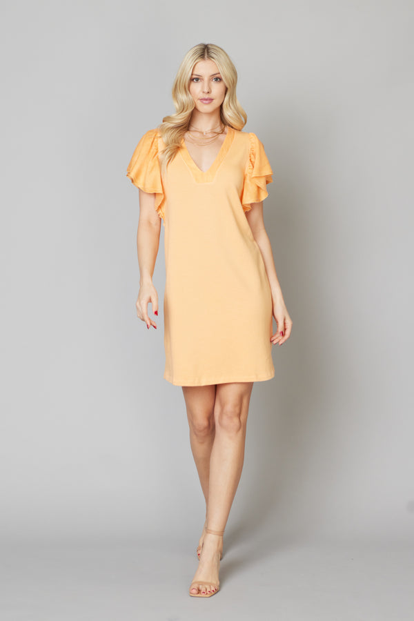 Mixed Media Flare sleeve V Neck Dress