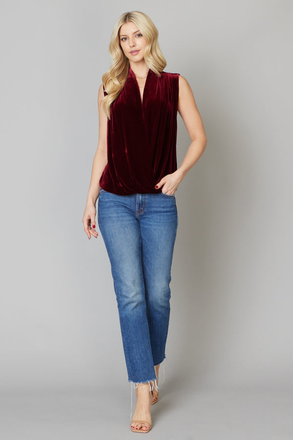 Date Night Silk Velvet Wrap Front Surplus Top