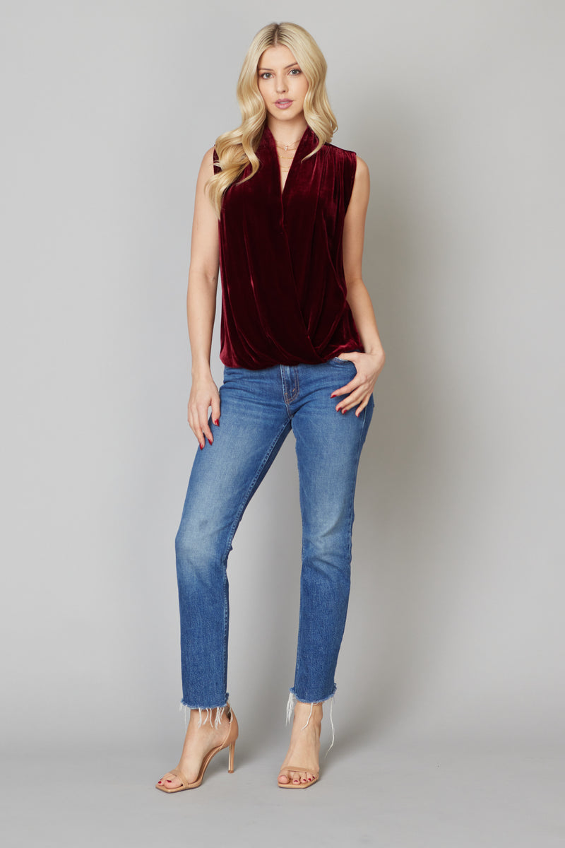 Date Night Silk Velvet Wrap Front Surplus Top