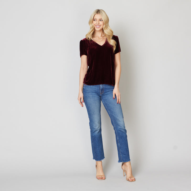 Silk Velvet V Neck Top