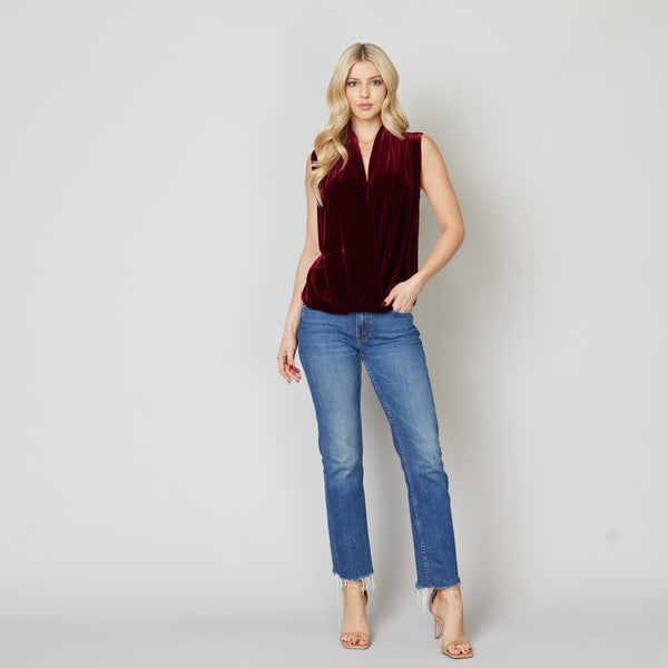 Date Night Silk Velvet Wrap Front Surplus Top