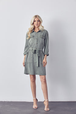 Long Sleeve Cargo Pocket Dress