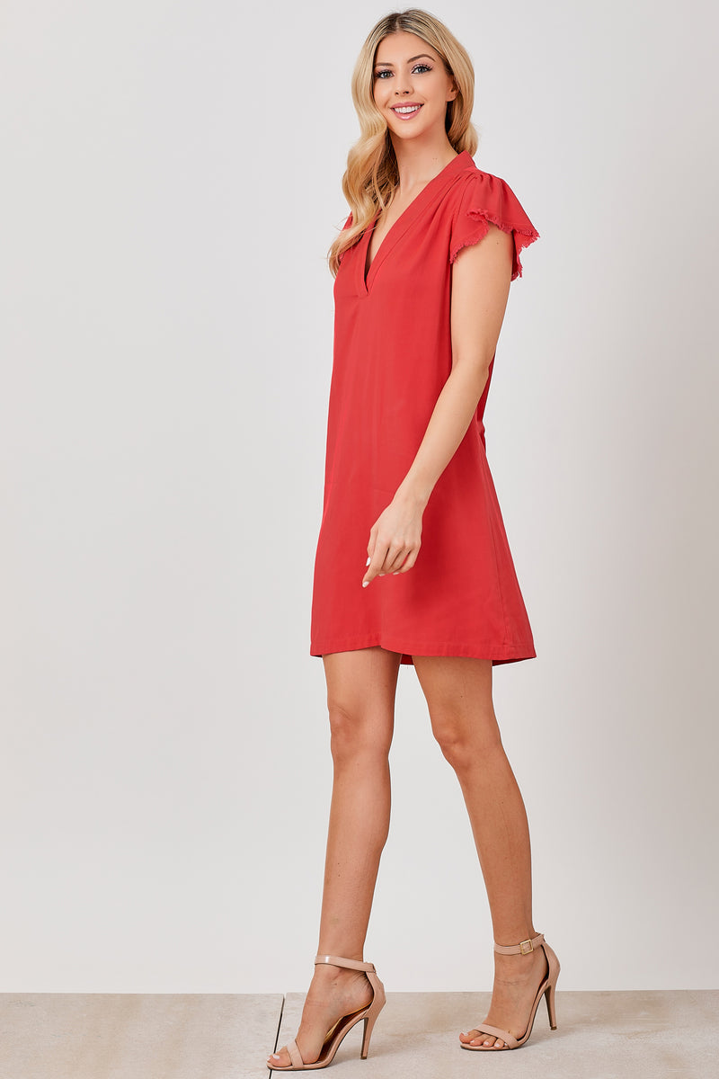 Raw Edge Short Sleeve Dress