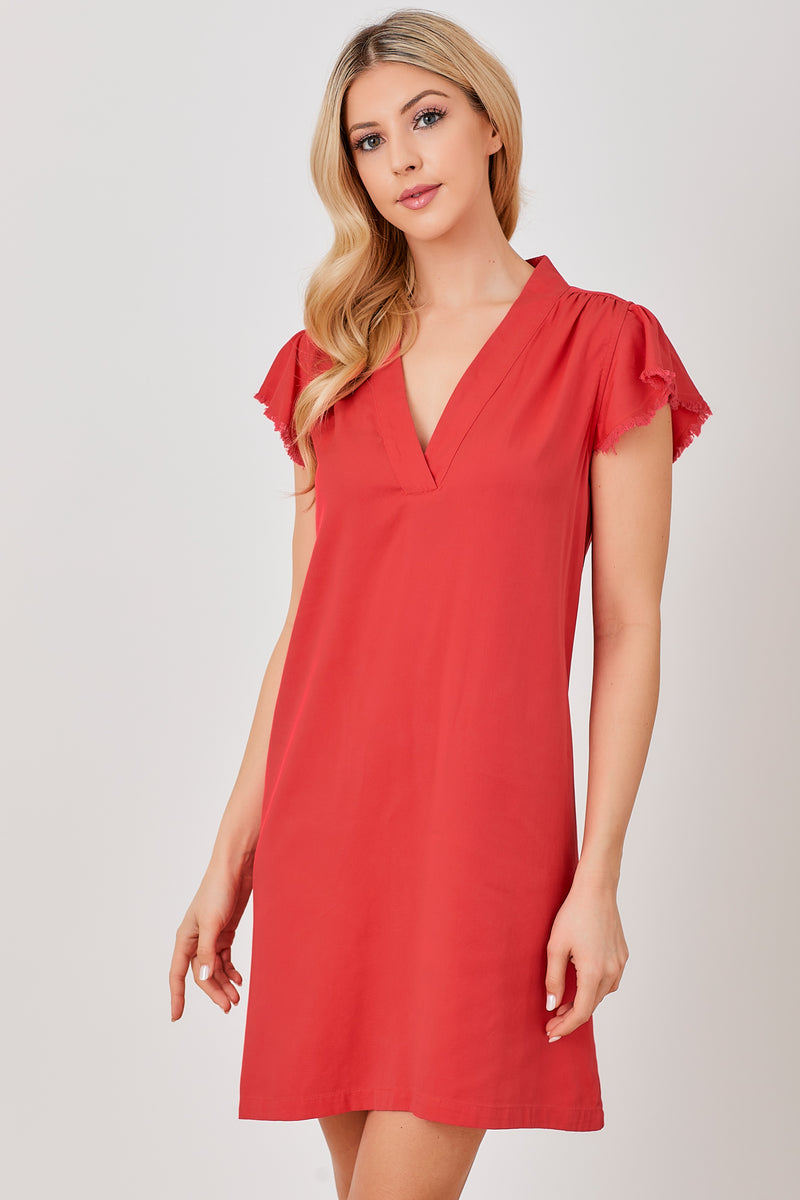 Raw Edge Short Sleeve Dress