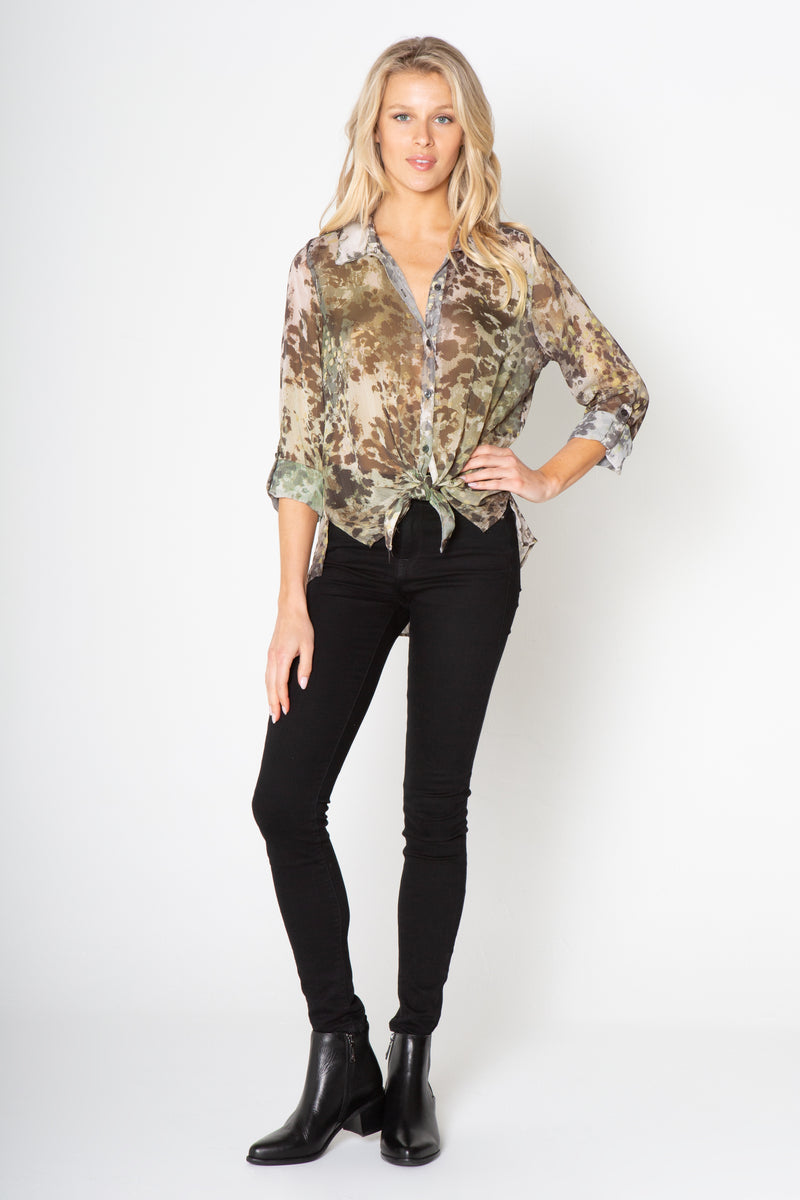 Tie Front Button Down Blouse