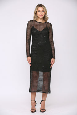 Sharon Crochet Sheer Metallic Sequence Dress