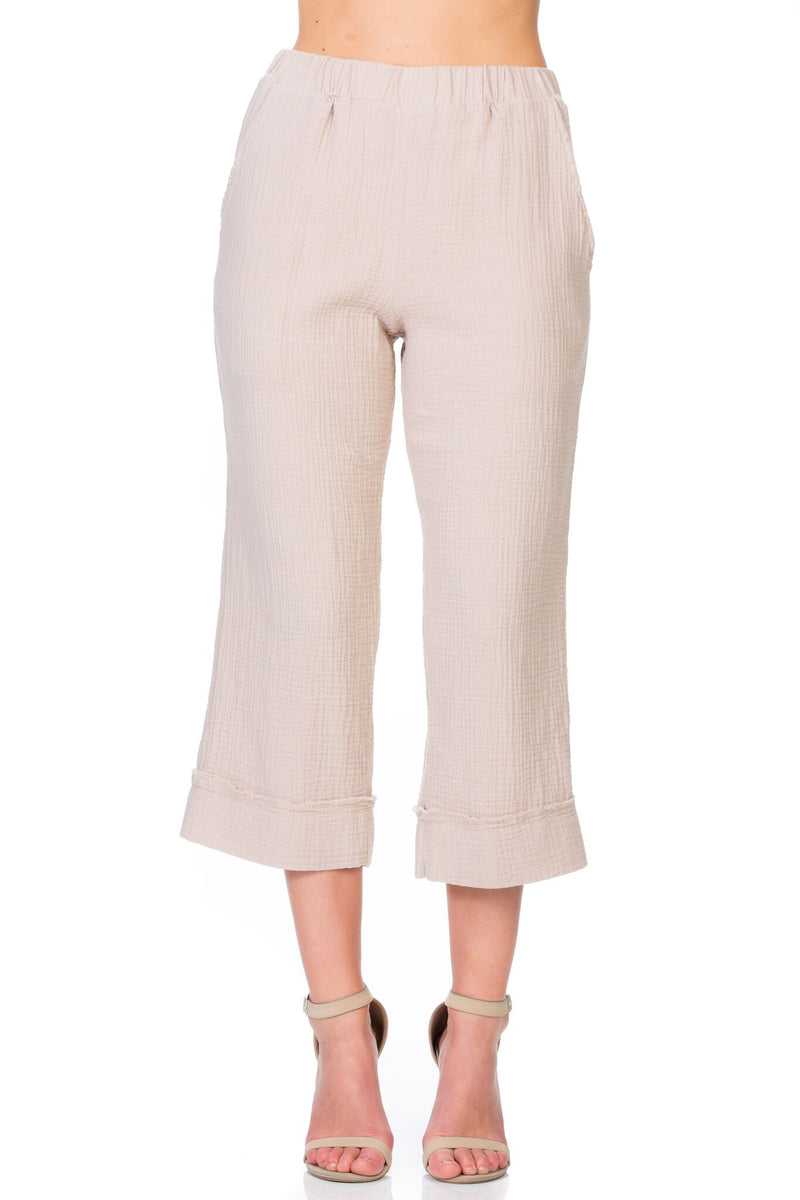 Cotton Linen Capris Pants for Women High Waist Wide Leg Pants Summer Button  Down Cropped Capri Pants with Pockets