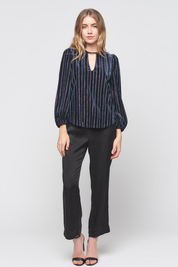 Velvet Stripe Long Sleeve Keyhole Top